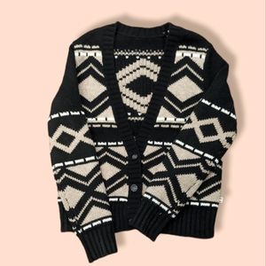 NWOT HBC Cottagecore Southwest/Scandi Oversized Tan Wool Cardigan Size S/M/L